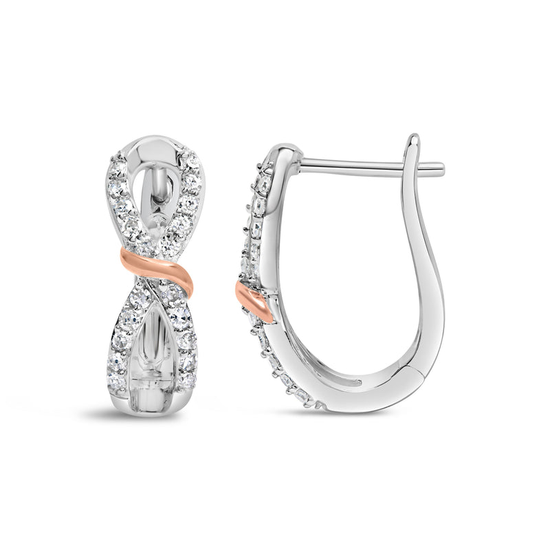 Bids.com 10K White and Rose Gold 1/3 Cttw Diamond Infinite and Ribbon Hoop Earrings (H-I Color, I1-I2 Clarity) Earrings