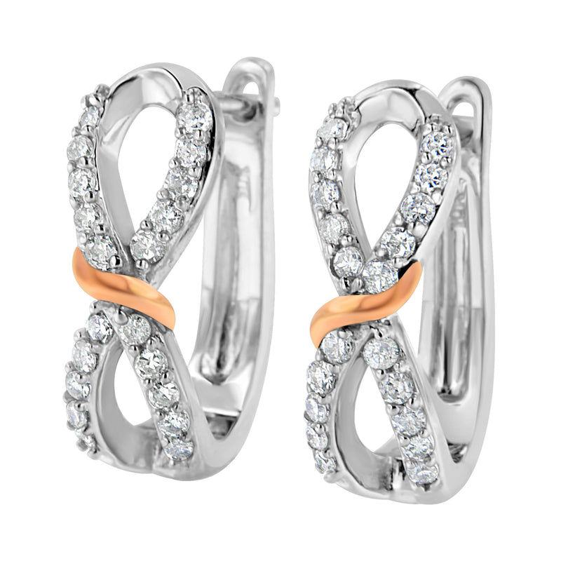 Bids.com 10K White and Rose Gold 1/3 Cttw Diamond Infinite and Ribbon Hoop Earrings (H-I Color, I1-I2 Clarity) Earrings