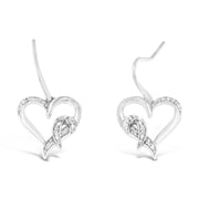Bids.com Sterling Silver Round Cut Diamond Heart Dangle Earrings (0.09 cttw, H-I Color, I1-I2 Clarity) Earrings