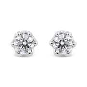 Bids.com 14K White Gold 1/2 Cttw Round Diamond Crown Stud Earring (I-J Color, I1-I2 Clarity) Earrings