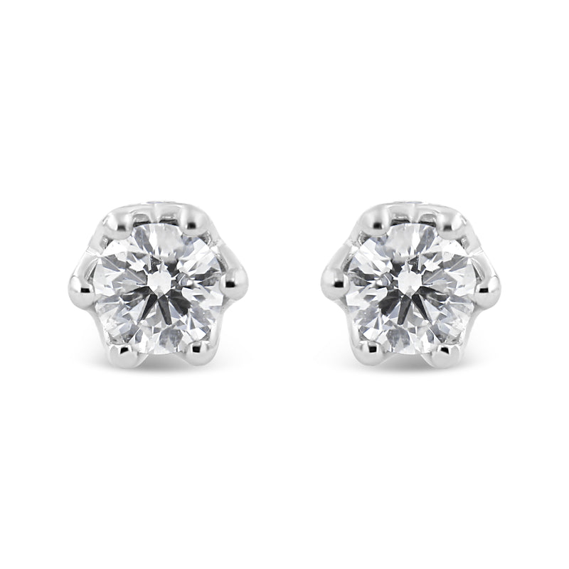 Bids.com 14K White Gold 1/2 Cttw Round Diamond Crown Stud Earring (I-J Color, I1-I2 Clarity) Earrings