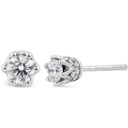 Bids.com 14K White Gold 1/2 Cttw Round Diamond Crown Stud Earring (I-J Color, I1-I2 Clarity) Earrings