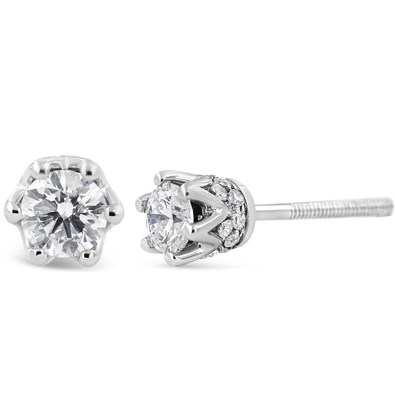Bids.com 14K White Gold 1/2 Cttw Round Diamond Crown Stud Earring (I-J Color, I1-I2 Clarity) Earrings