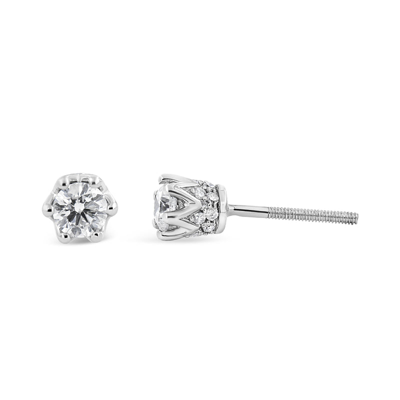 Bids.com 14K White Gold 1/2 Cttw Round Diamond Crown Stud Earring (I-J Color, I1-I2 Clarity) Earrings