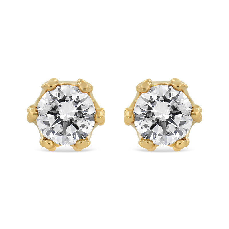 Bids.com 14K Yellow Gold 2.0 Cttw Round Diamond Crown Stud Earrings (I-J Color, I1-I2 Clarity) Earrings
