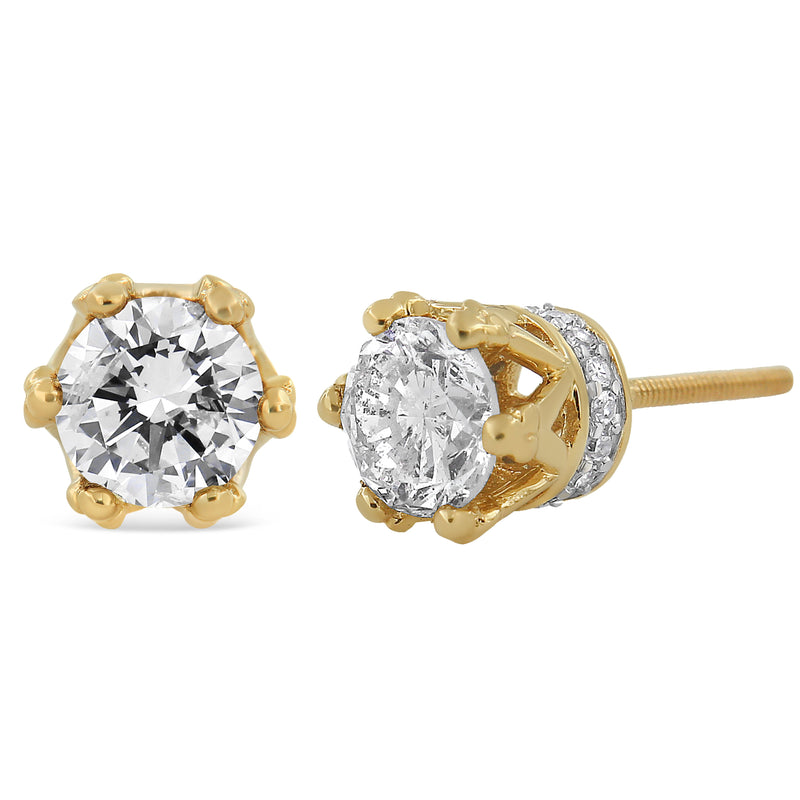 Bids.com 14K Yellow Gold 2.0 Cttw Round Diamond Crown Stud Earrings (I-J Color, I1-I2 Clarity) Earrings