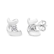 Bids.com 10K White Gold 1/10 Cttw Round Brilliant-Cut Diamond Espira Swirls Solitaire Push Back Stud Earrings (I-J Color, I1-I2 Clarity) Earrings