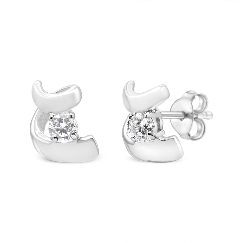 Bids.com 10K White Gold 1/10 Cttw Round Brilliant-Cut Diamond Espira Swirls Solitaire Push Back Stud Earrings (I-J Color, I1-I2 Clarity) Earrings