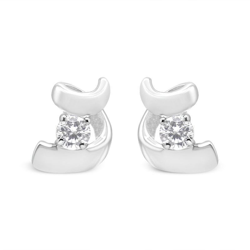 Bids.com 10K White Gold 1/10 Cttw Round Brilliant-Cut Diamond Espira Swirls Solitaire Push Back Stud Earrings (I-J Color, I1-I2 Clarity) Earrings