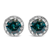 Bids.com 14K White Gold 1/2 cttw White and Treated Blue Round Diamond Earrings (I-J I2-I3) Earrings