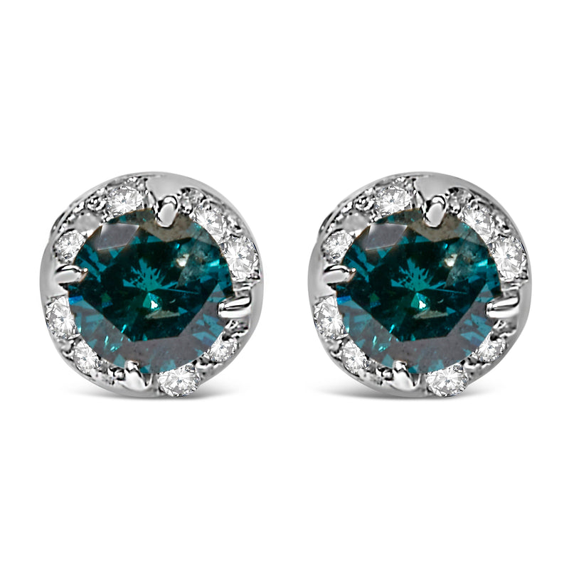Bids.com 14K White Gold 1/2 cttw White and Treated Blue Round Diamond Earrings (I-J I2-I3) Earrings