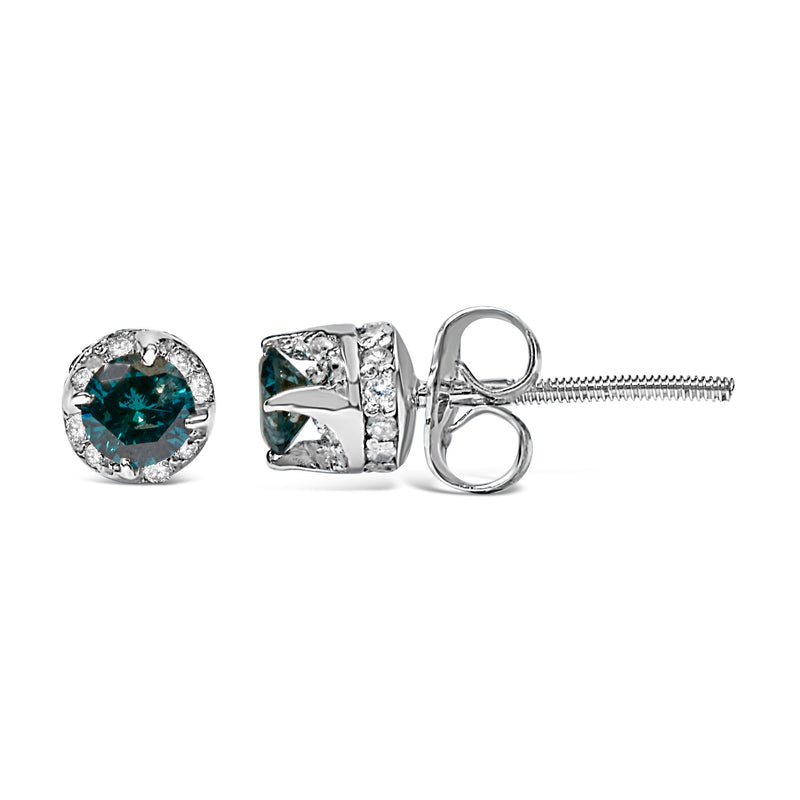 Bids.com 14K White Gold 1/2 cttw White and Treated Blue Round Diamond Earrings (I-J I2-I3) Earrings