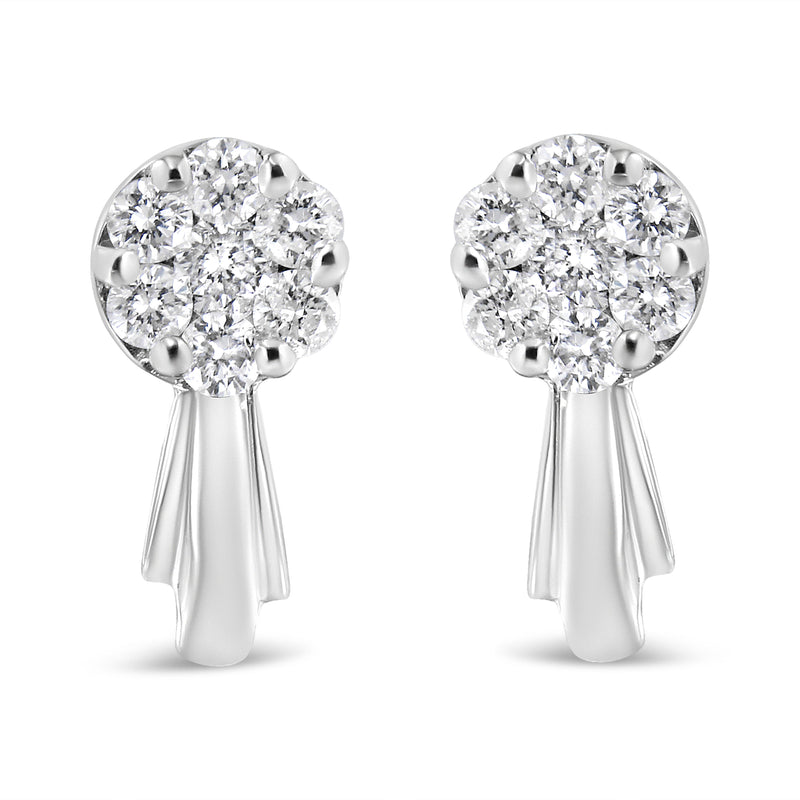 Bids.com 14K White Gold 3/4 Cttw Diamond Floral Cluster Drop and Dangle Stud Earrings (H-I Color, I1-I2 Clarity) Earrings