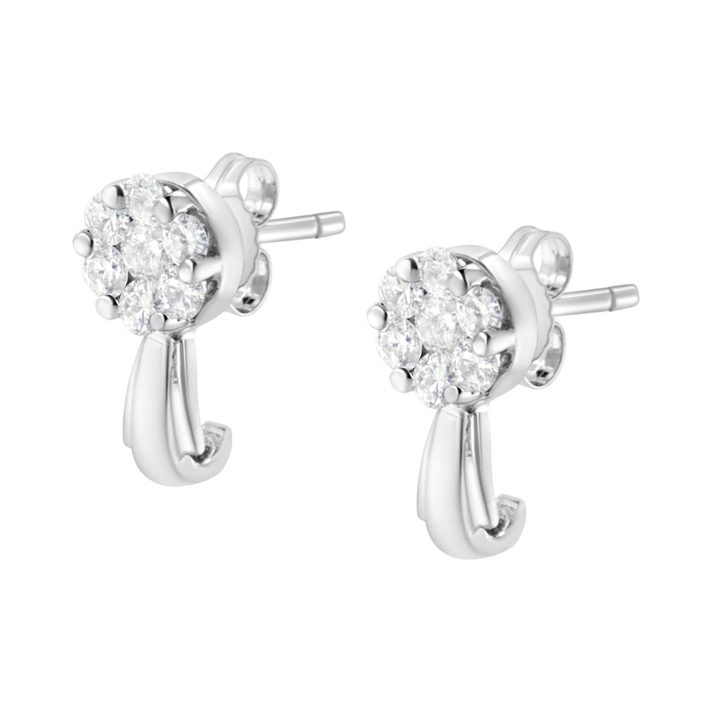 Bids.com 14K White Gold 3/4 Cttw Diamond Floral Cluster Drop and Dangle Stud Earrings (H-I Color, I1-I2 Clarity) Earrings
