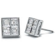 Bids.com 14K White Gold 1/2 Cttw Princess Diamond Composite Box Shape Milgrain Stud Earrings (H-I Color, SI1-SI2 Clarity) Earrings