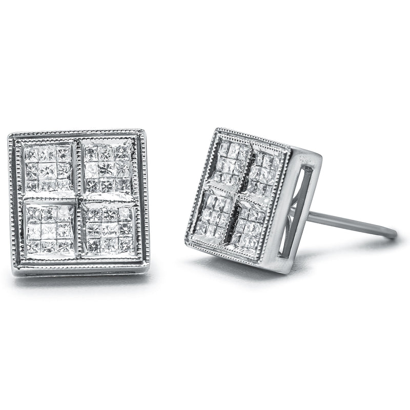 Bids.com 14K White Gold 1/2 Cttw Princess Diamond Composite Box Shape Milgrain Stud Earrings (H-I Color, SI1-SI2 Clarity) Earrings