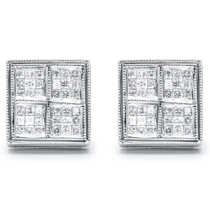 Bids.com 14K White Gold 1/2 Cttw Princess Diamond Composite Box Shape Milgrain Stud Earrings (H-I Color, SI1-SI2 Clarity) Earrings