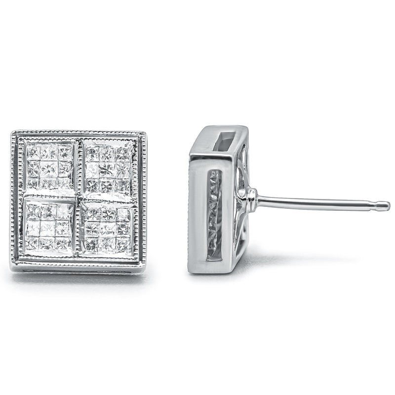 Bids.com 14K White Gold 1/2 Cttw Princess Diamond Composite Box Shape Milgrain Stud Earrings (H-I Color, SI1-SI2 Clarity) Earrings