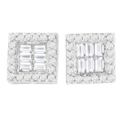 Bids.com 14K White Gold 1 cttw Round and Baguette Diamond Stud Earrings (H-I, SI1-SI2) Earrings