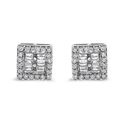Bids.com 14K White Gold 1 cttw Round and Baguette Diamond Stud Earrings (H-I, SI1-SI2) Earrings