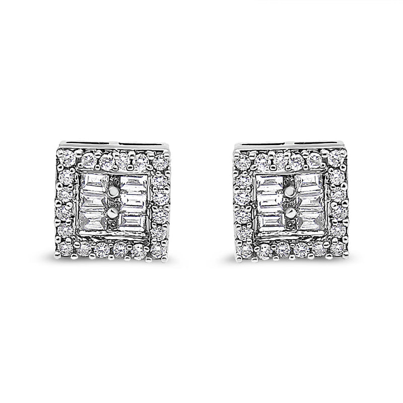 Bids.com 14K White Gold 1 cttw Round and Baguette Diamond Stud Earrings (H-I, SI1-SI2) Earrings