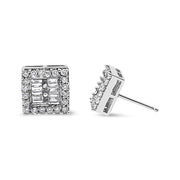Bids.com 14K White Gold 1 cttw Round and Baguette Diamond Stud Earrings (H-I, SI1-SI2) Earrings