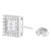 Bids.com 14K White Gold 1 cttw Round and Baguette Diamond Stud Earrings (H-I, SI1-SI2) Earrings