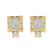 Bids.com 14K Yellow Gold 7/8 Cttw Princess and Baguette-Cut Diamond Square Framed Huggie Hoop Omega Earrings (H-I Color, SI1-SI2 Clarity) Earrings