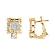 Bids.com 14K Yellow Gold 7/8 Cttw Princess and Baguette-Cut Diamond Square Framed Huggie Hoop Omega Earrings (H-I Color, SI1-SI2 Clarity) Earrings