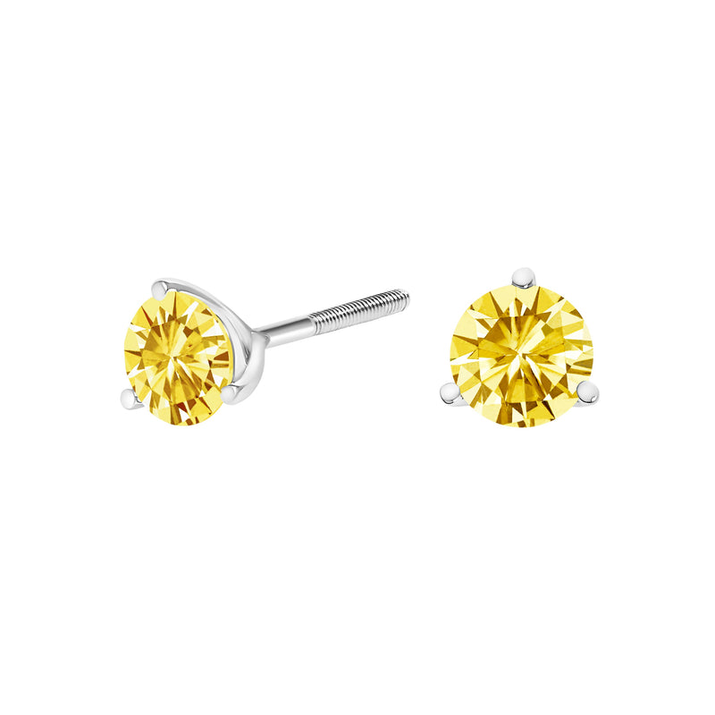 Bids.com 14K White Gold 3-Prong Martini Set 1.0 Cttw Yellow Lab Grown Diamond Solitaire Stud Earrings Earrings