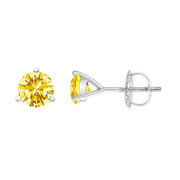 Bids.com 14K White Gold 3-Prong Martini Set 1.0 Cttw Yellow Lab Grown Diamond Solitaire Stud Earrings Earrings
