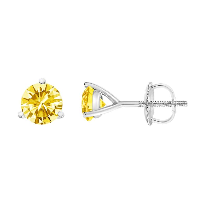 Bids.com 14K White Gold 3-Prong Martini Set 1.0 Cttw Yellow Lab Grown Diamond Solitaire Stud Earrings Earrings