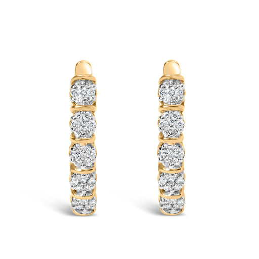 Bids.com 14k Yellow Gold 1/2 Cttw Diamond Cluster Hoop Earrings (H-I Color, SI2-I1 Clarity) Earrings
