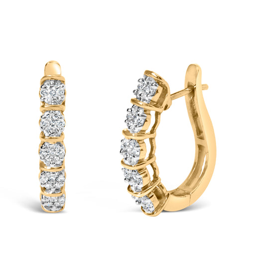 Bids.com 14k Yellow Gold 1/2 Cttw Diamond Cluster Hoop Earrings (H-I Color, SI2-I1 Clarity) Earrings