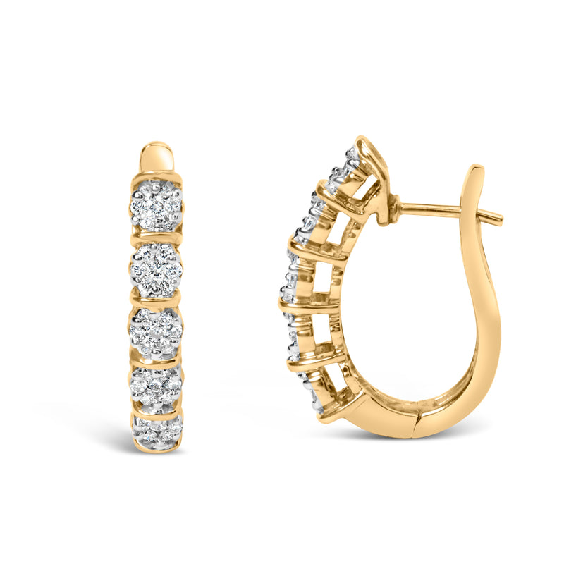 Bids.com 14k Yellow Gold 1/2 Cttw Diamond Cluster Hoop Earrings (H-I Color, SI2-I1 Clarity) Earrings