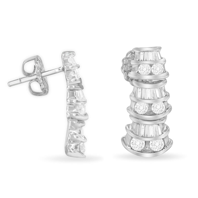 Bids.com 14K White Gold 7/8 cttw Baguette & Round Brilliant-Cut Diamond Dangle Multi Row Earrings (H-I Color, SI2-I1 Clarity) Earrings