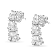 Bids.com 14K White Gold 7/8 cttw Baguette & Round Brilliant-Cut Diamond Dangle Multi Row Earrings (H-I Color, SI2-I1 Clarity) Earrings