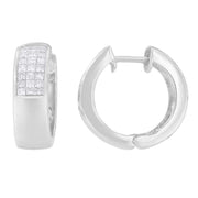 Bids.com 14K White Gold 1 1/8 cttw Princess and Round Cut Diamond Huggie Earrings (H-I, VS1-VS2) Earrings