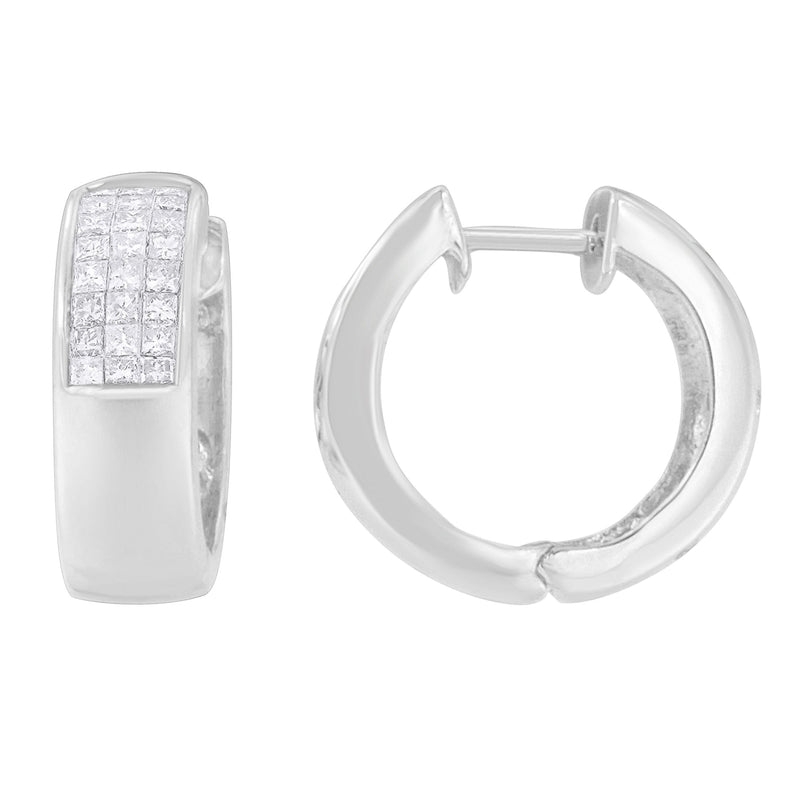Bids.com 14K White Gold 1 1/8 cttw Princess and Round Cut Diamond Huggie Earrings (H-I, VS1-VS2) Earrings