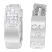 Bids.com 14K White Gold 1 1/8 cttw Princess and Round Cut Diamond Huggie Earrings (H-I, VS1-VS2) Earrings
