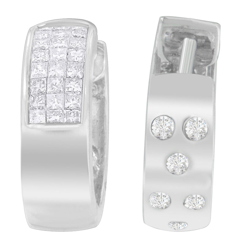 Bids.com 14K White Gold 1 1/8 cttw Princess and Round Cut Diamond Huggie Earrings (H-I, VS1-VS2) Earrings