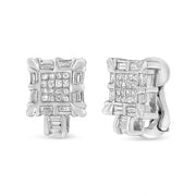 Bids.com 14K White Gold 1.0 Cttw Princess and Baguette-Cut Diamond Square Framed Huggie Hoop Omega Earrings (H-I Color, SI1-SI2 Clarity) Earrings