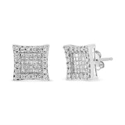 Bids.com 14K White Gold 1.00 Cttw Princess And Round-Cut Diamond Square Stud Earrings (G-H Color, SI1-SI2 Clarity) Earrings