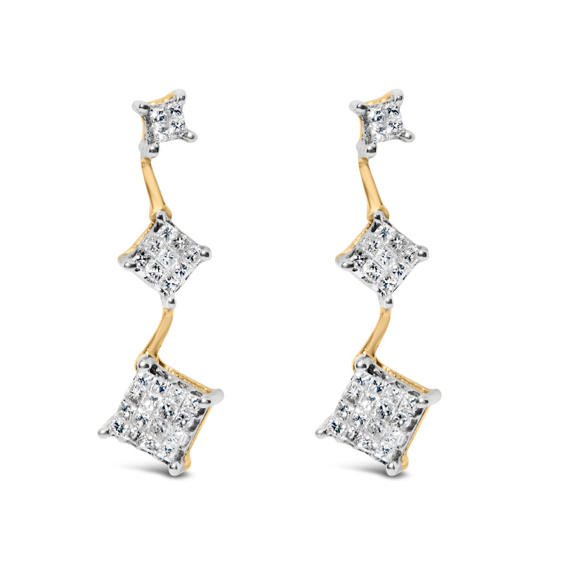 Bids.com 14K Yellow Gold 1 cttw Princess Cut Diamond Earrings (H-I, SI1-SI2) Earrings