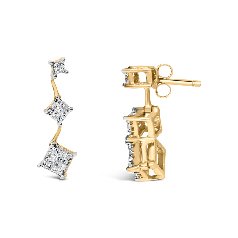 Bids.com 14K Yellow Gold 1 cttw Princess Cut Diamond Earrings (H-I, SI1-SI2) Earrings
