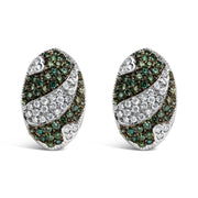 Bids.com 14K White Gold 2.00 Cttw White and Treated Blue Diamond Oval Shield Omega Back Earrings (H-I Color, SI1-SI2 Clarity) Earrings
