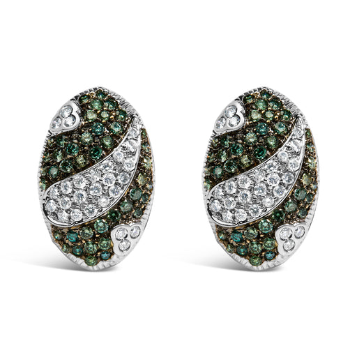 Bids.com 14K White Gold 2.00 Cttw White and Treated Blue Diamond Oval Shield Omega Back Earrings (H-I Color, SI1-SI2 Clarity) Earrings