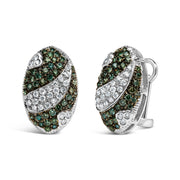 Bids.com 14K White Gold 2.00 Cttw White and Treated Blue Diamond Oval Shield Omega Back Earrings (H-I Color, SI1-SI2 Clarity) Earrings