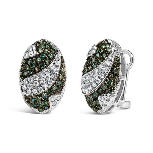 Bids.com 14K White Gold 2.00 Cttw White and Treated Blue Diamond Oval Shield Omega Back Earrings (H-I Color, SI1-SI2 Clarity) Earrings