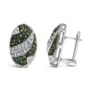 Bids.com 14K White Gold 2.00 Cttw White and Treated Blue Diamond Oval Shield Omega Back Earrings (H-I Color, SI1-SI2 Clarity) Earrings